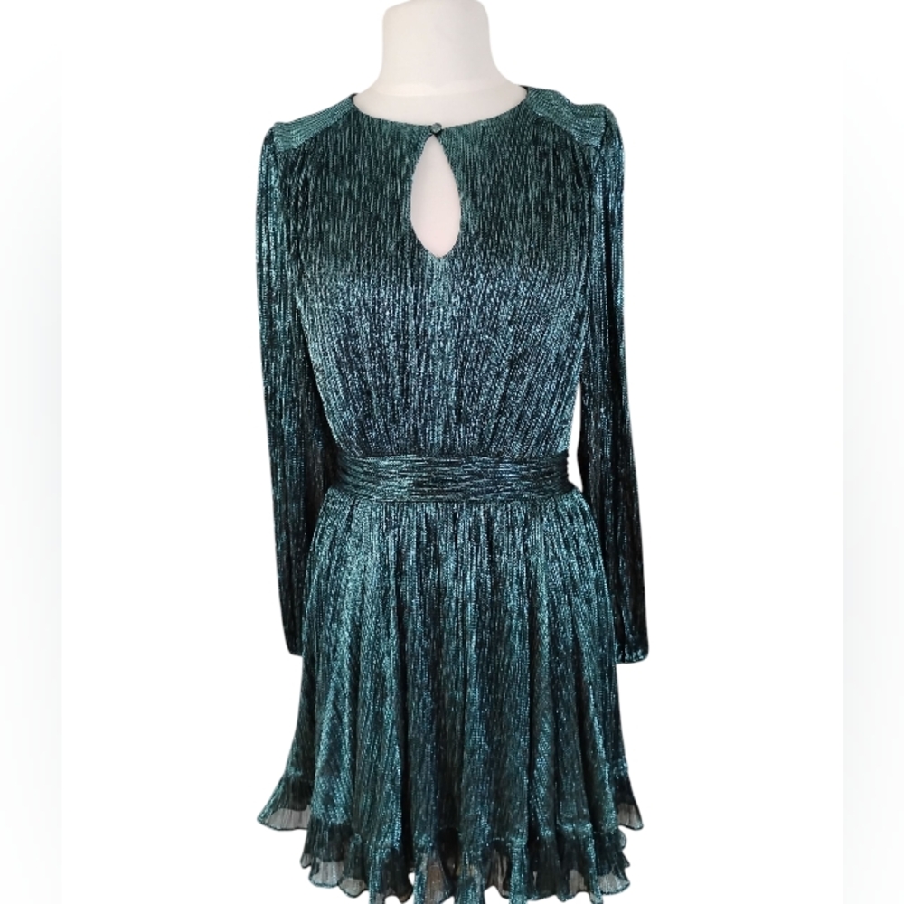 Ever New Shimmering Teal Long Sleeve Dress